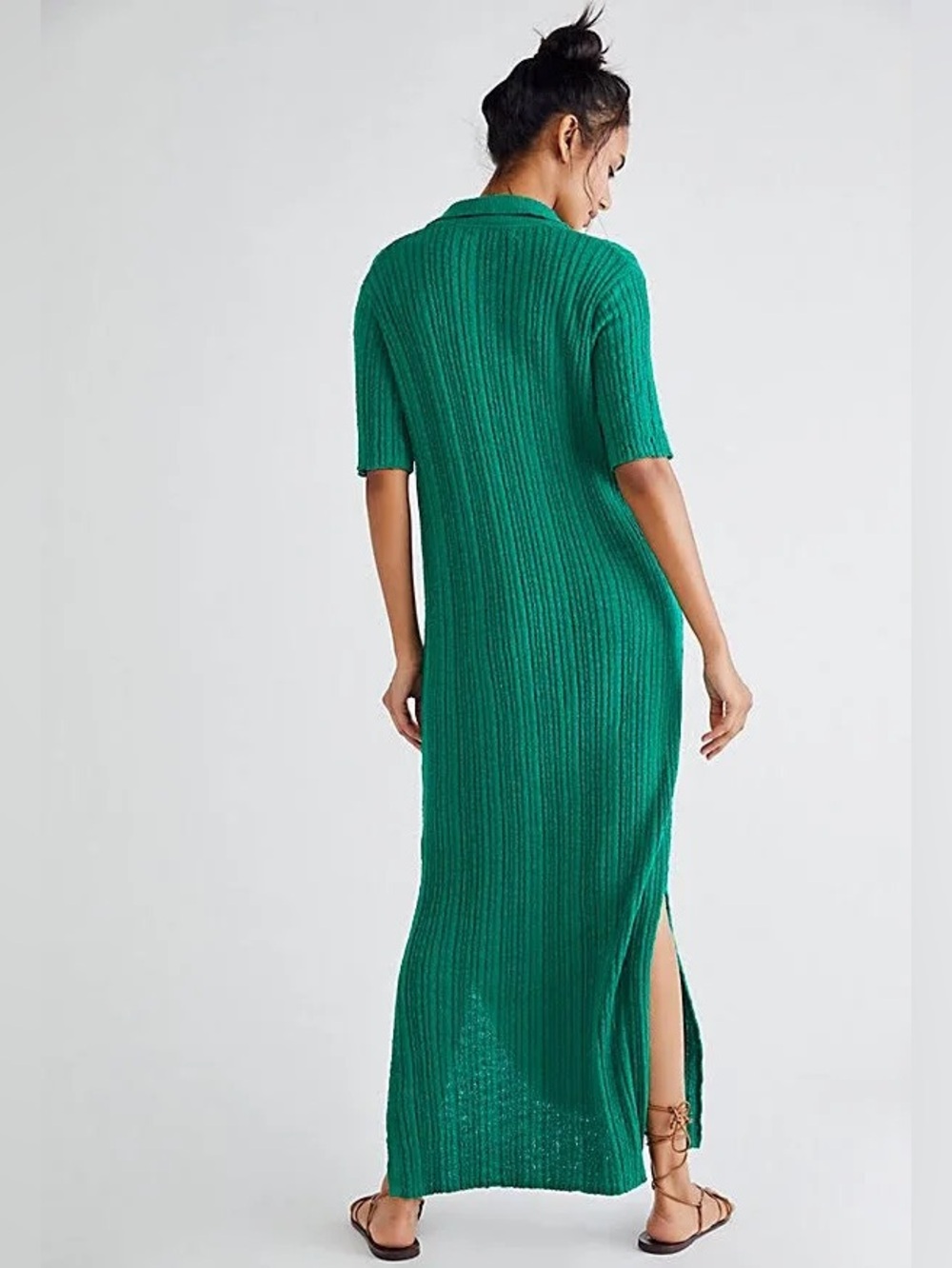 Free People Beach 🌊 Riding Waves Sweater Midi Dress 🌅 Green Emerald Wave Size XS - Picture 4 of 9